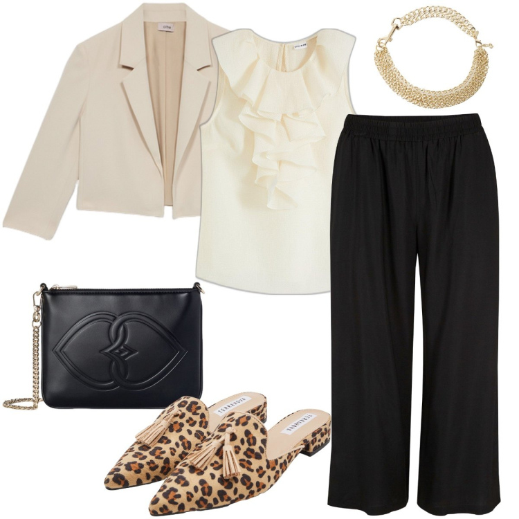Outfit donna - Il top con ruches. Stile Bon Ton per Cerimonia. Abbinamento con pantaloni capri, bluse, sabot, collane, blazer, pochette.