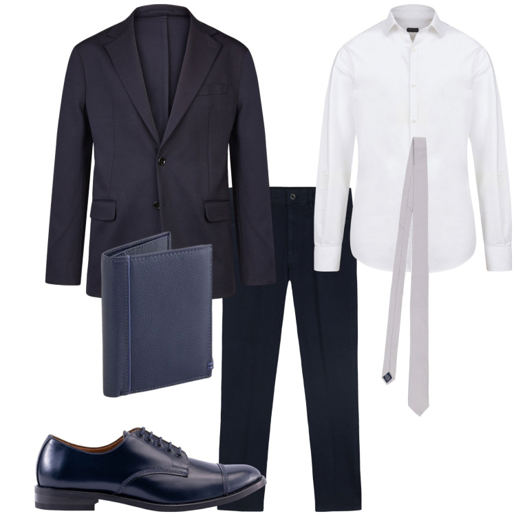 Outfit uomo - Total look #2108319. Stile Business/Elegante per Cerimonia. Abbinamento con giacche, scarpe stringate, cravatte, camicie, portafogli, pantaloni.