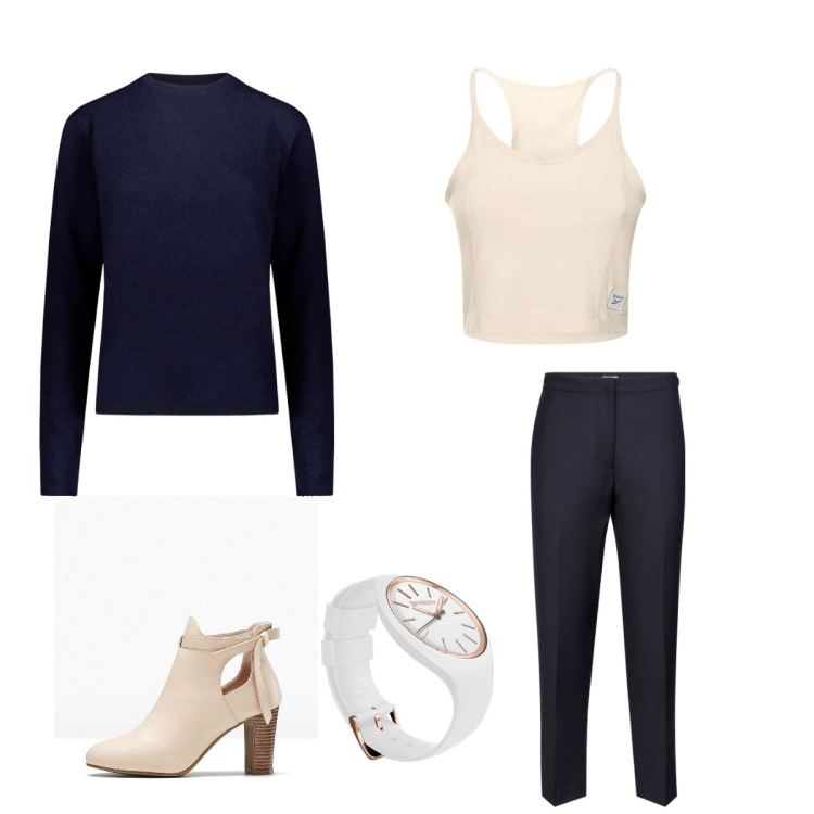 Outfit donna - Total look #2108326. Stile Casual chic per Tutti i giorni. Abbinamento con stivaletti, orologi, maglieria, pantaloni, top.