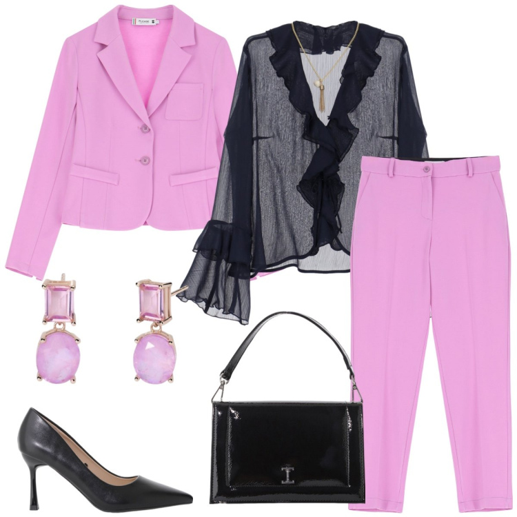 Outfit donna - Total look #2108356. Stile Chic per Cerimonia. Abbinamento con orecchini, pantaloni, bluse, blazer, décolleté, borse a tracolla.