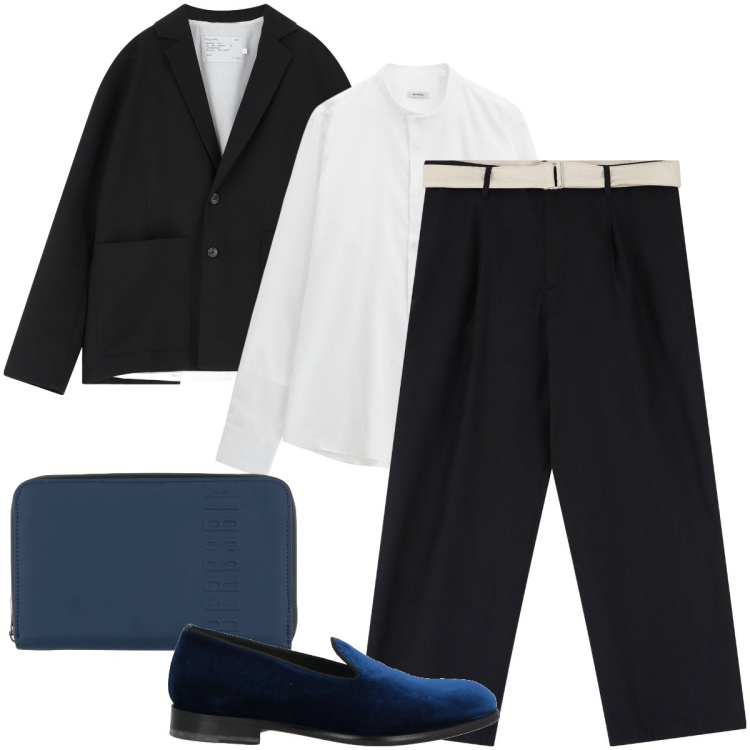 Outfit uomo - La punta blu. Stile Business/Elegante per Cerimonia. Abbinamento con portafogli, scarpe stringate, pantaloni, giacche, camicie.