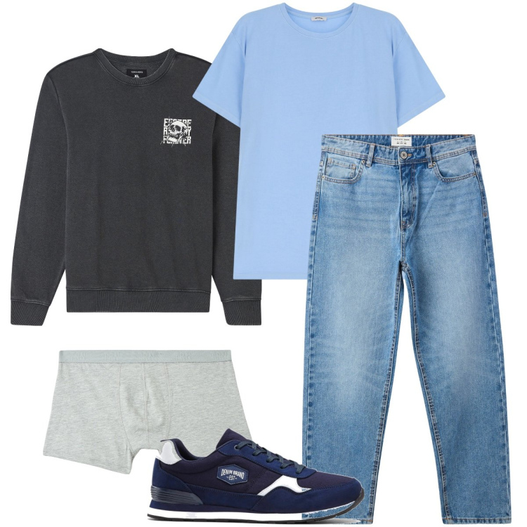 Outfit uomo - La t-shirt glicine. Stile Casual per Tutti i giorni. Abbinamento con sneakers, jeans, boxer, felpe, t-shirt.