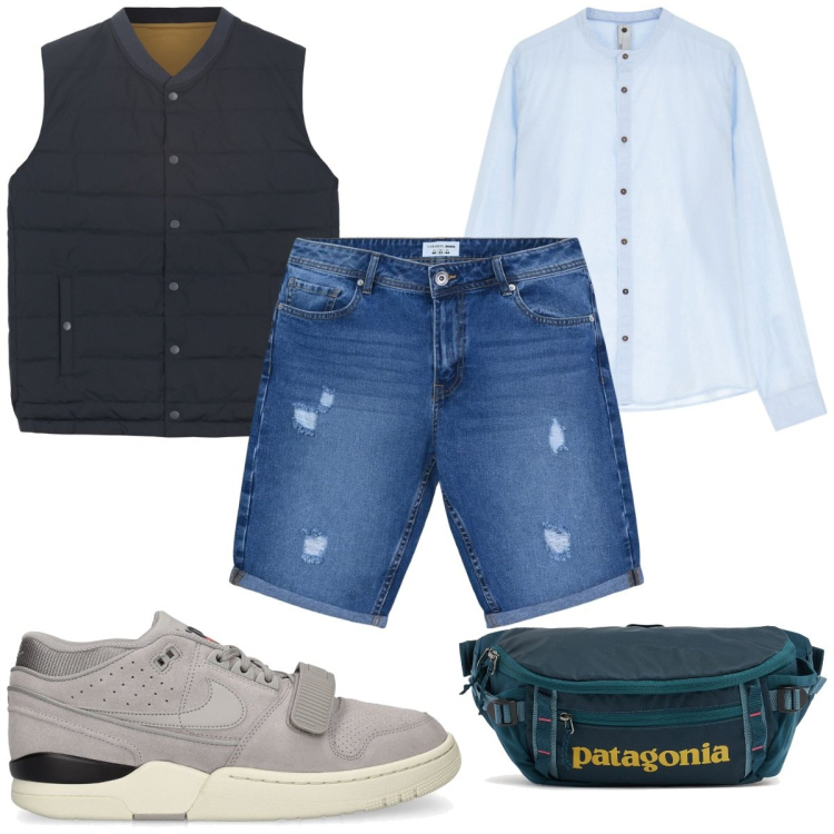 Outfit uomo - Total look #2108383. Stile Trendy per Tutti i giorni. Abbinamento con camicie, bermuda, gilet, sneakers, borse sportive.