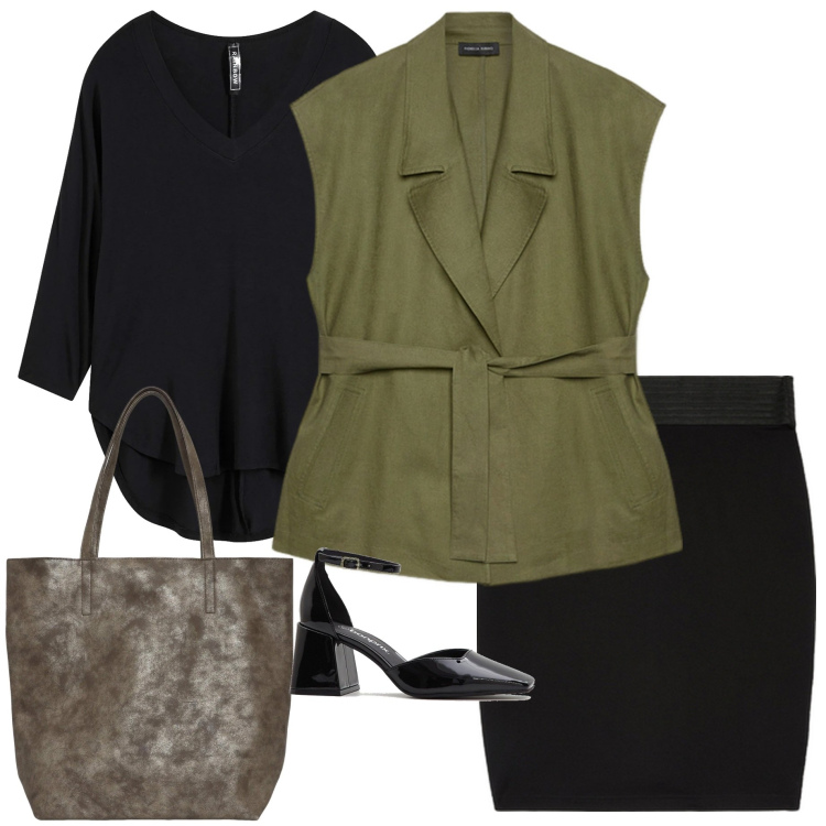 Outfit donna - In città. Stile Casual chic per Tutti i giorni. Abbinamento con maglieria, décolleté, shopping bag, blazer, gonne.