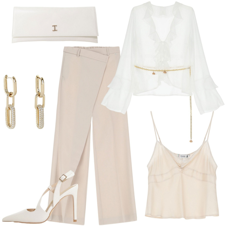 Outfit donna - Pronta per una serata speciale!. Stile Chic per Serata fuori. Abbinamento con orecchini, pantaloni, bluse, top, décolleté, pochette.