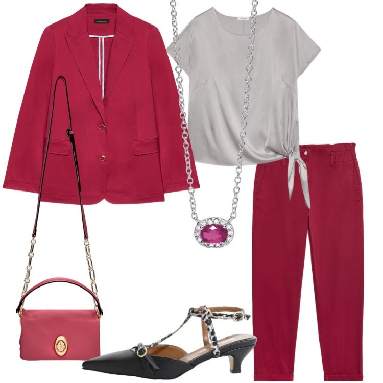 Outfit donna - Uno stile semplice ma d\'effetto. Stile Bon Ton per Cerimonia. Abbinamento con collane, décolleté, bluse, pantaloni, blazer, borse a tracolla.