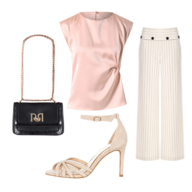 Outfit donna - Total look #2108551. Stile Chic per Cerimonia. Abbinamento con sandali col tacco, top, pantaloni, borse a tracolla.