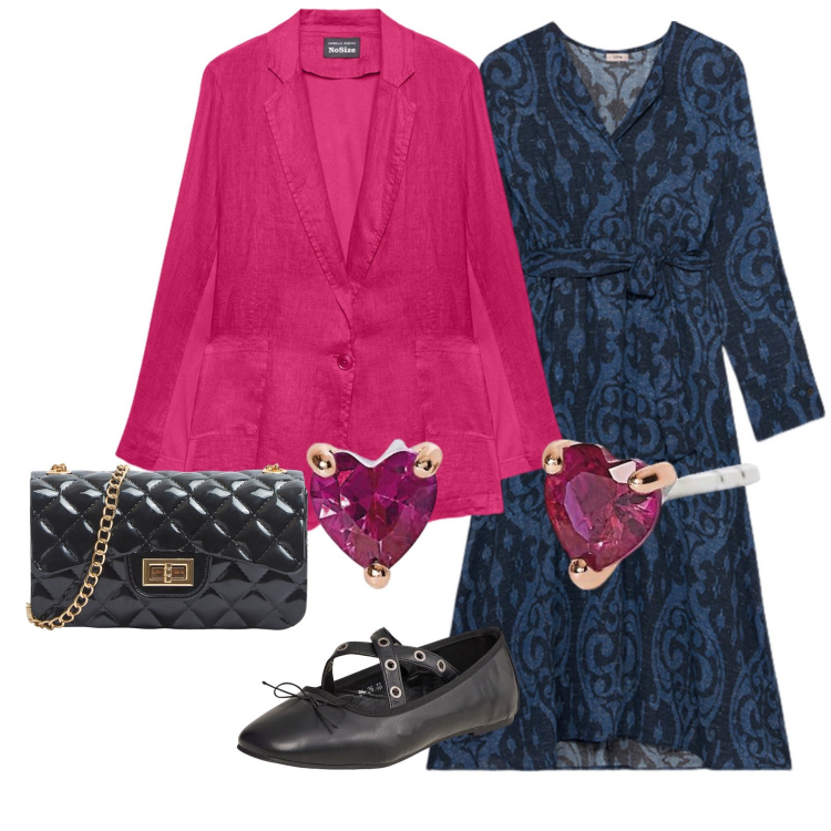 Outfit donna - Teatrale. Stile Romantica per Serata fuori. Abbinamento con ballerine, borse a tracolla, orecchini, blazer, vestiti midi/longuette.