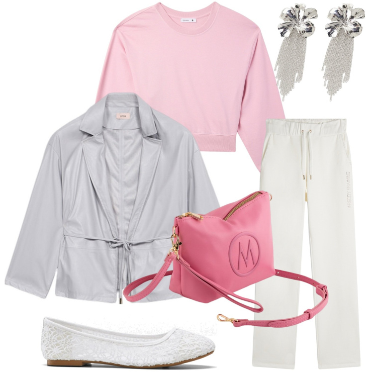 Outfit donna - La giacca con colisse. Stile Minimal per Tutti i giorni. Abbinamento con ballerine, felpe, pantaloni, orecchini, valigie, blazer.