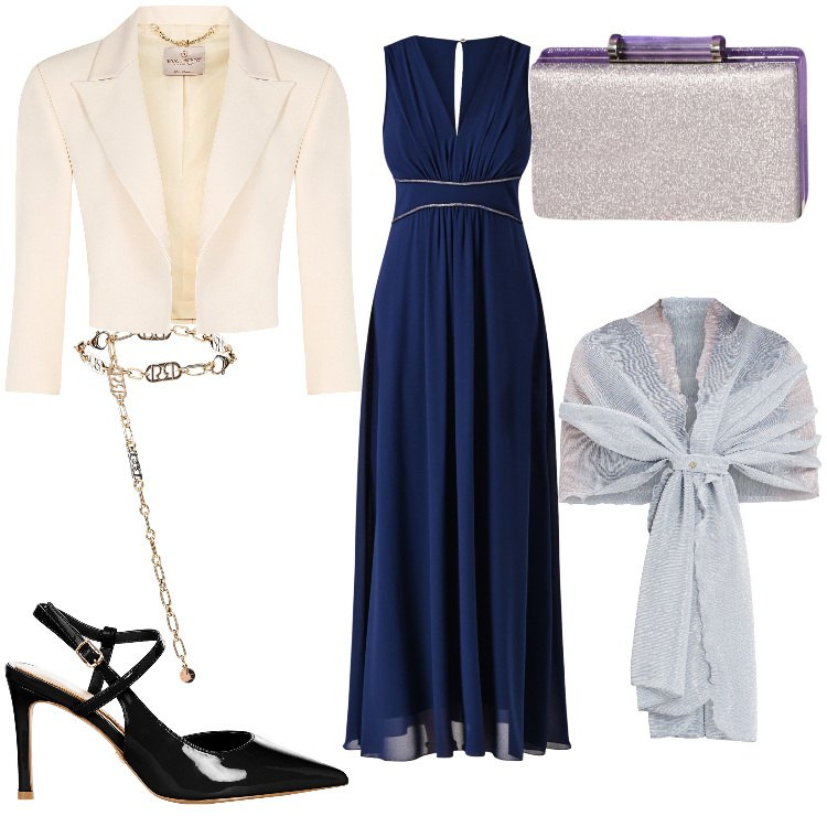 Outfit donna - Blunight. Stile Chic per Cerimonia. Abbinamento con stole, vestiti lunghi, bolero, cinture, décolleté, pochette.