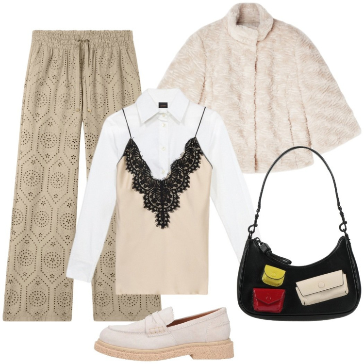 Outfit donna - Casual con stile. Stile Casual chic per Tutti i giorni. Abbinamento con mocassini, borse a mano, pantaloni, camicie, cappe.