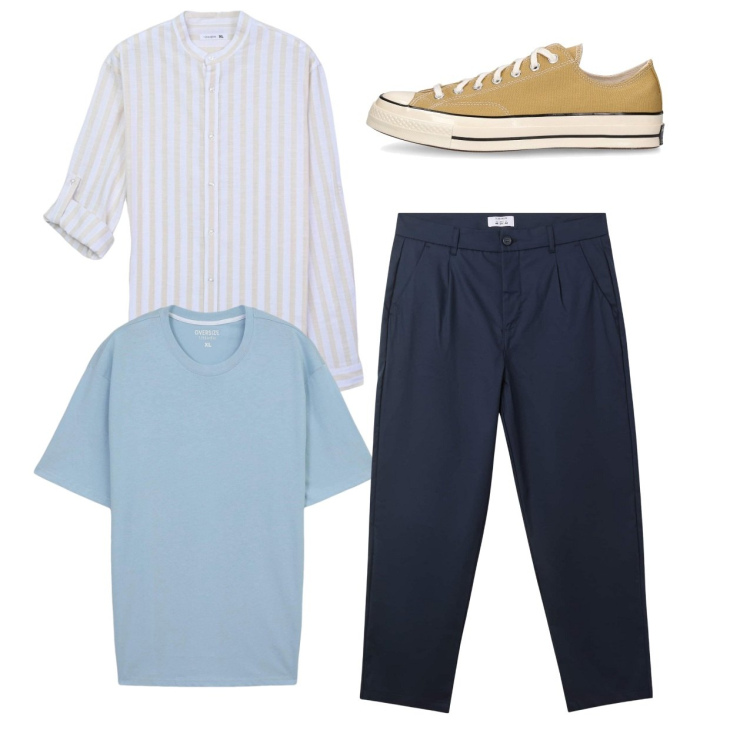Outfit uomo - Total look. Stile Casual per Tutti i giorni. Abbinamento con t-shirt, camicie, pantaloni chino, sneakers.