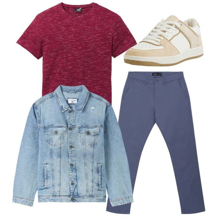 Outfit uomo - Total look. Stile Casual per Tutti i giorni. Abbinamento con t-shirt, giacche, pantaloni chino, sneakers.