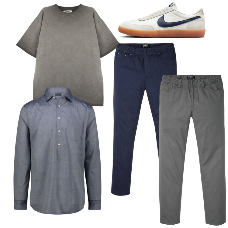 Outfit uomo - Total look. Stile Casual per Tutti i giorni. Abbinamento con pantaloni, t-shirt, sneakers, camicie.