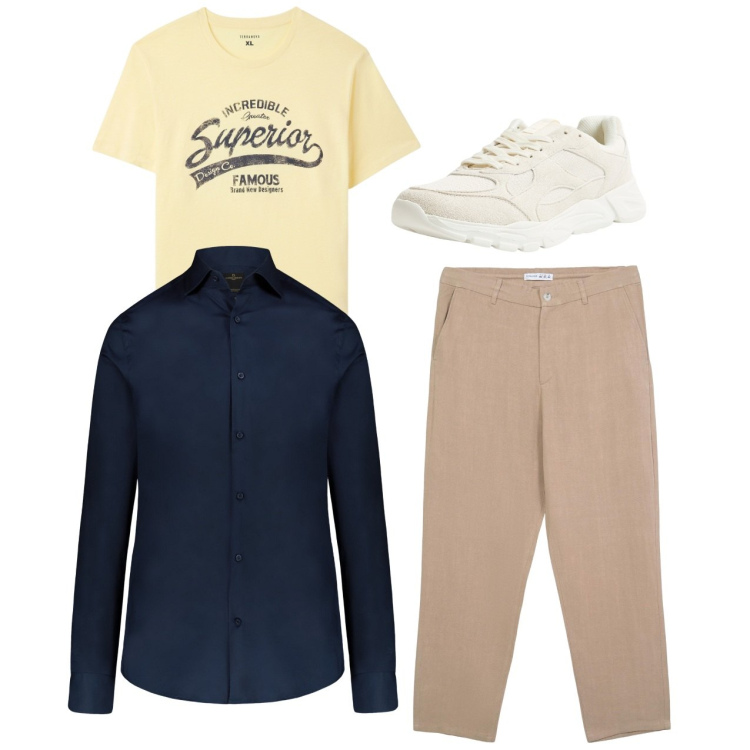 Outfit uomo - Total look. Stile Casual per Tutti i giorni. Abbinamento con t-shirt, pantaloni chino, sneakers, camicie.