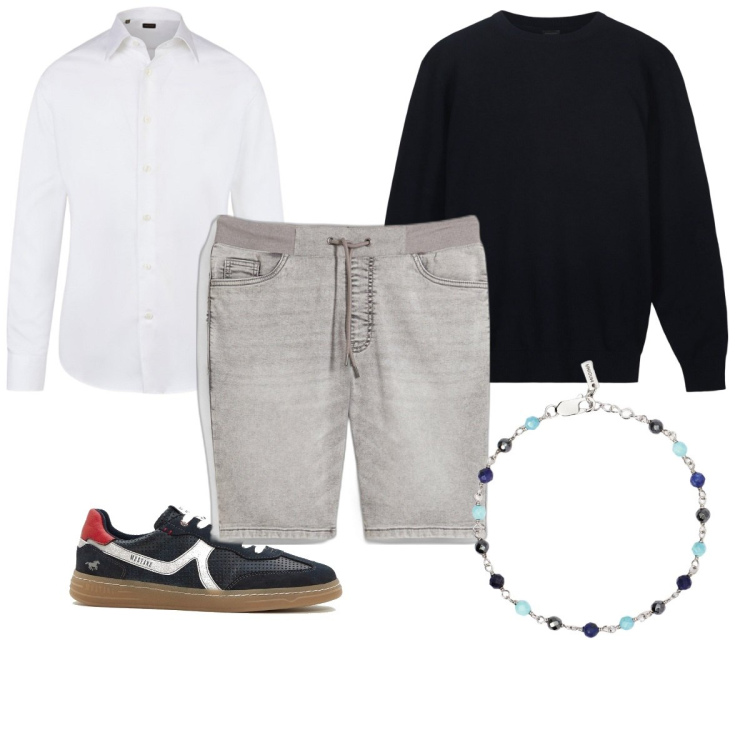 Outfit uomo - Total look #2108706. Stile Trendy per Tutti i giorni. Abbinamento con sneakers, bermuda, braccialetti, maglieria, camicie.