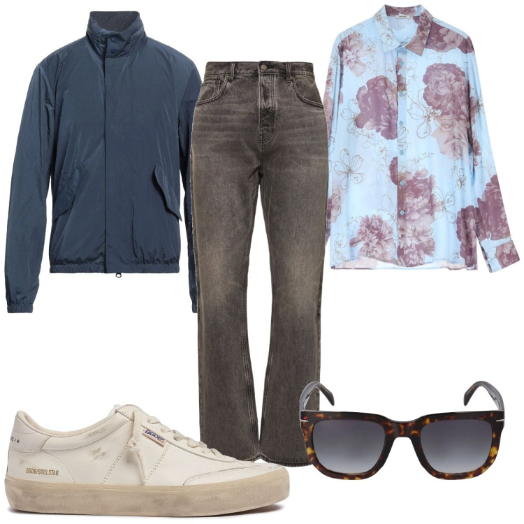 Outfit uomo - Total look #2108710. Stile Trendy per Tutti i giorni. Abbinamento con giacche, camicie, occhiali da sole, sneakers, jeans.