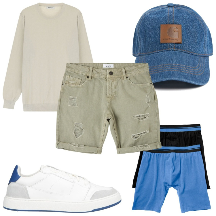 Outfit uomo - Total look #2108719. Stile Trendy per Tutti i giorni. Abbinamento con boxer, sneakers, bermuda, maglieria, cappelli.