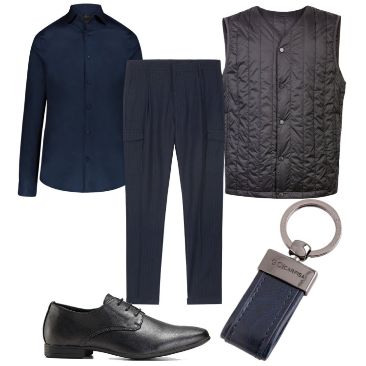 Outfit uomo - Total look #2108724. Stile Business/Elegante per Ufficio. Abbinamento con scarpe stringate, pantaloni cargo, camicie, piumini, portachiavi.