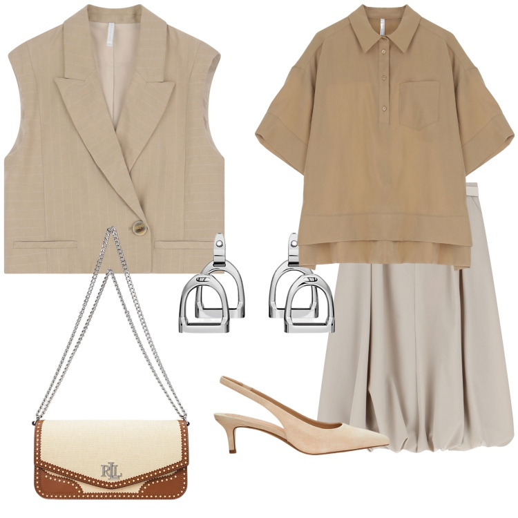 Outfit donna - Un gilet per l ufficio. Stile Urban per Ufficio. Abbinamento con camicie a manica corta, gonne longuette, gilet, décolleté, orecchini, borse a spalla.