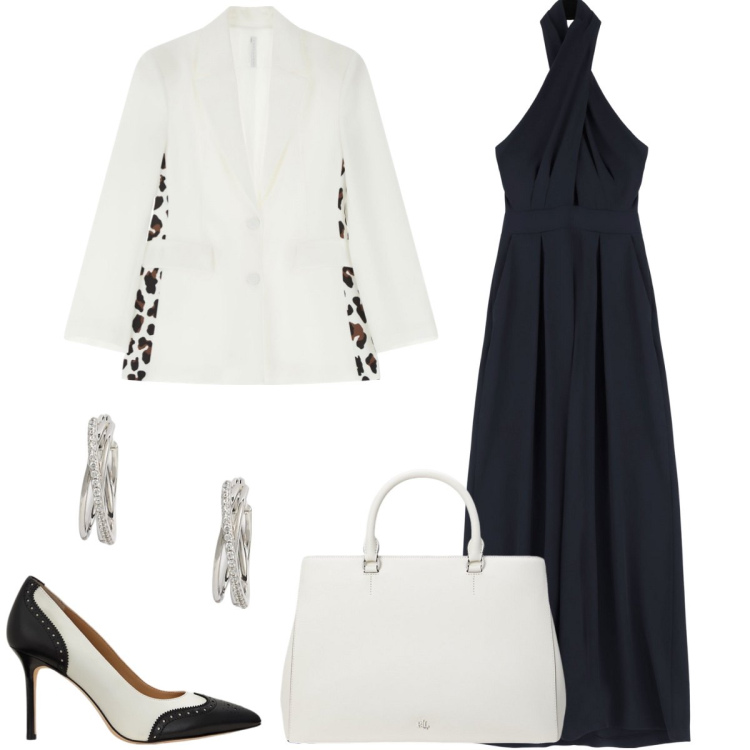 Outfit donna - Total look #2108745. Stile Chic per Ufficio. Abbinamento con blazer, tute, orecchini, borse a mano, décolleté.