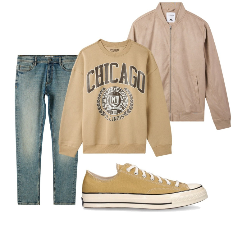 Outfit uomo - Total look #2108759. Stile Casual per Tutti i giorni. Abbinamento con felpe sportive, bomber, jeans skinny, sneakers.