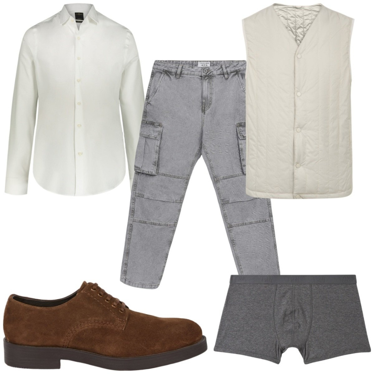Outfit uomo - Total look #2108767. Stile Trendy per Tutti i giorni. Abbinamento con boxer, jeans, piumini, camicie, scarpe stringate.