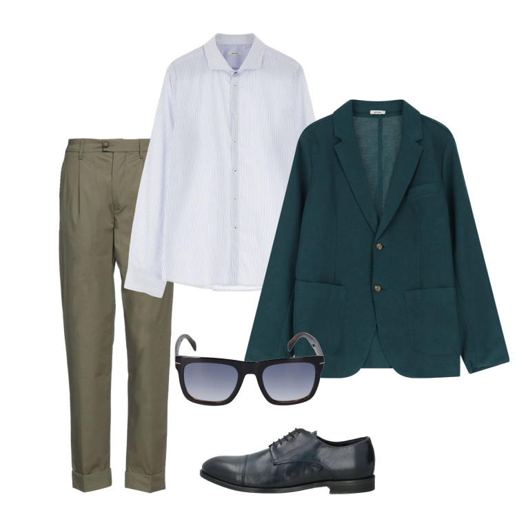 Outfit uomo - Verde aprile. Stile Casual per Tutti i giorni. Abbinamento con pantaloni, scarpe stringate, camicie, giacche, occhiali da sole.