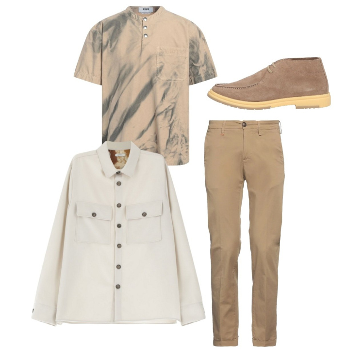 Outfit uomo - Total look. Stile Casual per Tutti i giorni. Abbinamento con pantaloni chino, camicie a manica corta, stivali e stivaletti, camicie.
