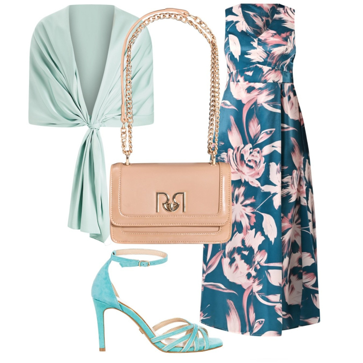 Outfit donna - Cerimonia fiorita. Stile Romantica per Cerimonia. Abbinamento con vestiti lunghi, sandali col tacco, stole, borse a tracolla.