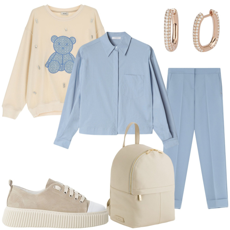 Outfit donna - L\'arrivo della primavera. Stile Glamour per Tutti i giorni. Abbinamento con orecchini, pantaloni, sneakers, felpe, zaini, camicie.