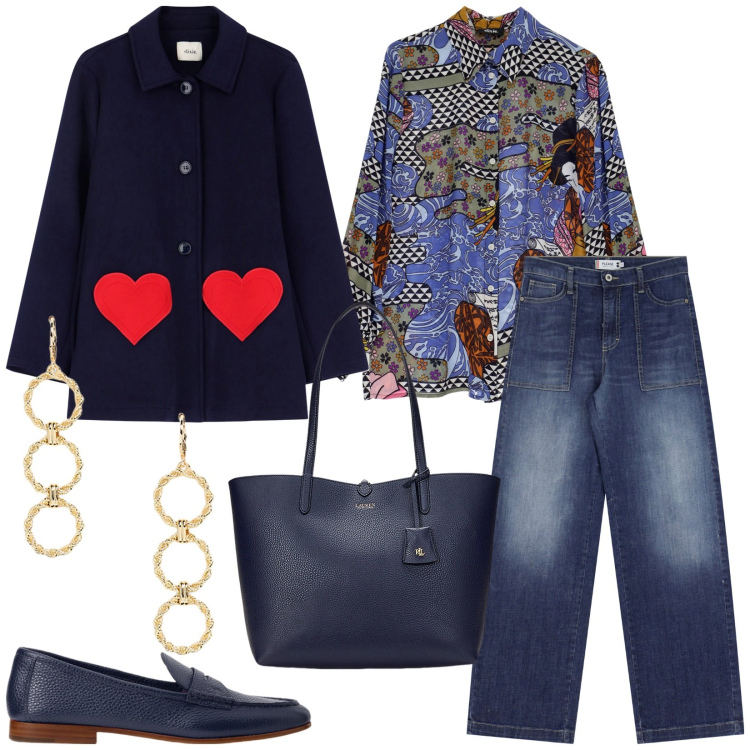 Outfit donna - Bantoa mid season. Stile Minimal per Ufficio. Abbinamento con jeans, camicie, cappotti, borse tote, mocassini, orecchini.
