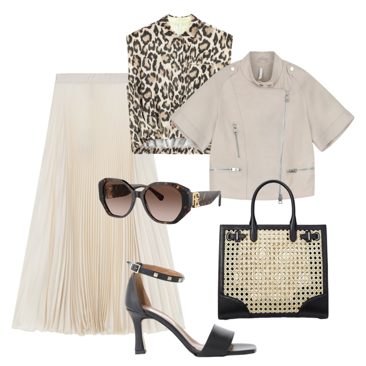 Outfit donna - Animalier details Imperial. Stile Casual chic per Ufficio. Abbinamento con camicie, gonne lunghe, sandali col tacco, giacche, occhiali da sole, borse tote.