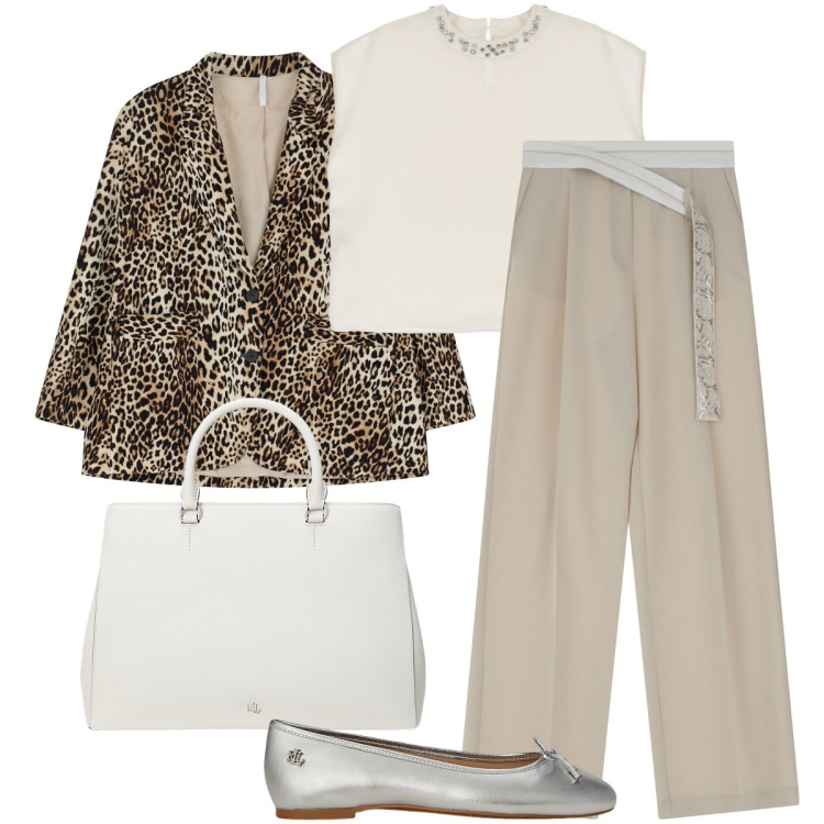Outfit donna - Imperial SS 25. Stile Trendy per Ufficio. Abbinamento con pantaloni, blazer, top, ballerine, borse a mano.