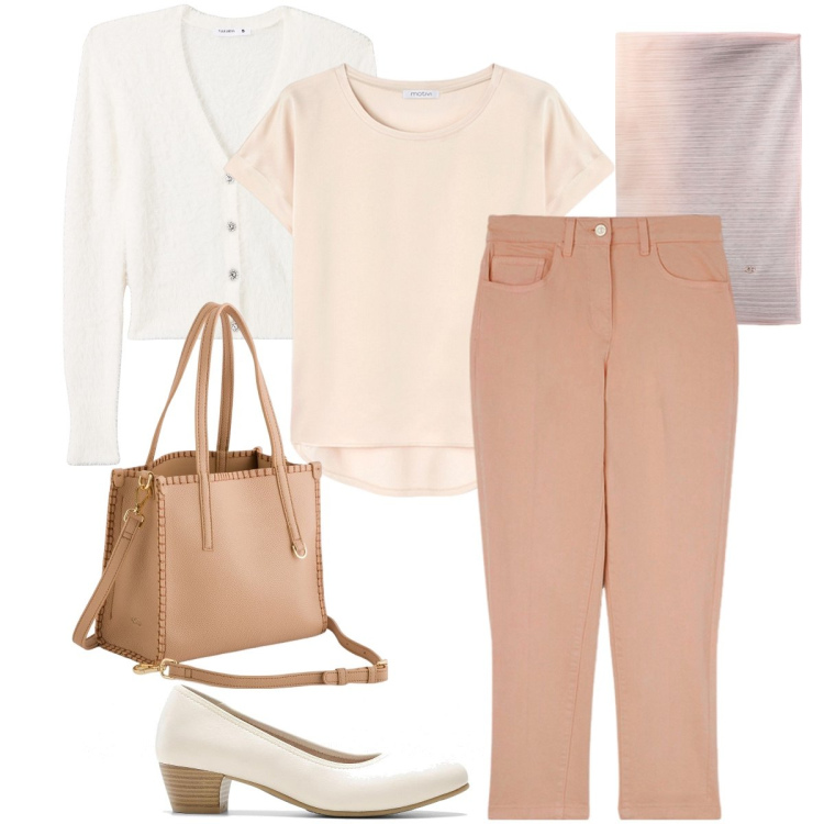 Outfit donna - Semplice ma bon ton. Stile Bon Ton per Ufficio. Abbinamento con décolleté, cardigans, stole, pantaloni, t-shirt, borse a mano.