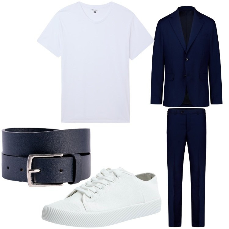 Outfit uomo - Abito e t- shirt. Stile Business/Elegante per Serata speciale. Abbinamento con t-shirt, sneakers, abiti, cinture.