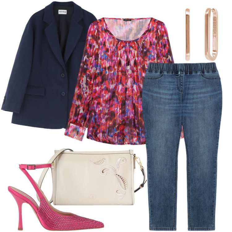 Outfit donna - Le décolleté con strass. Stile Glamour per Serata fuori. Abbinamento con décolleté, orecchini, blazer, jeggings, bluse, borse a tracolla.