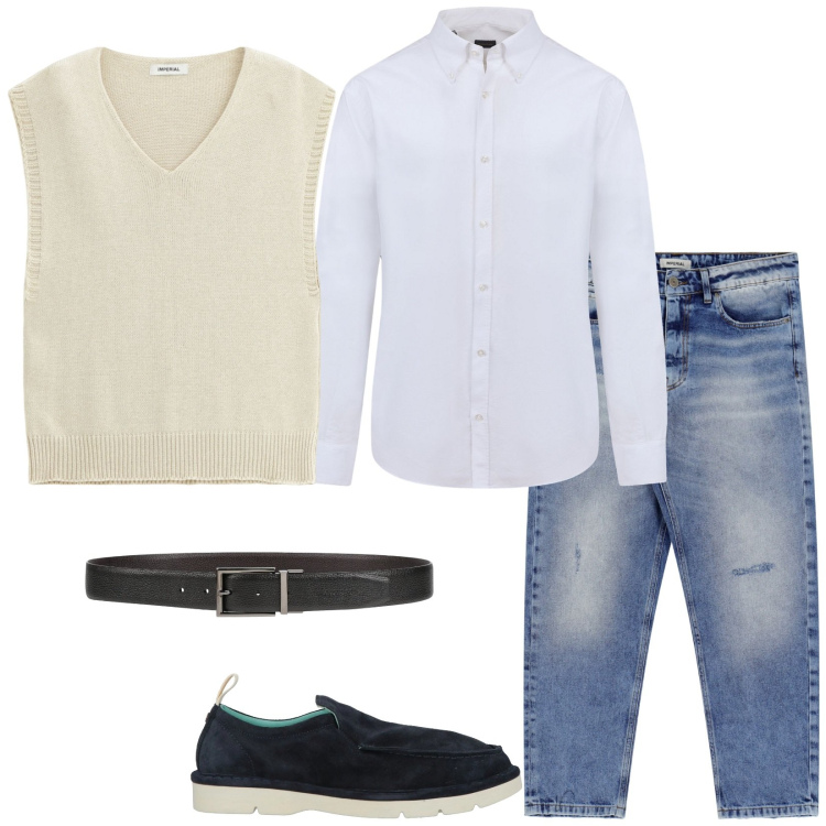 Outfit uomo - Total look #2109035. Stile Casual per Tutti i giorni. Abbinamento con cinture, scarpe stringate, jeans, maglieria, camicie.