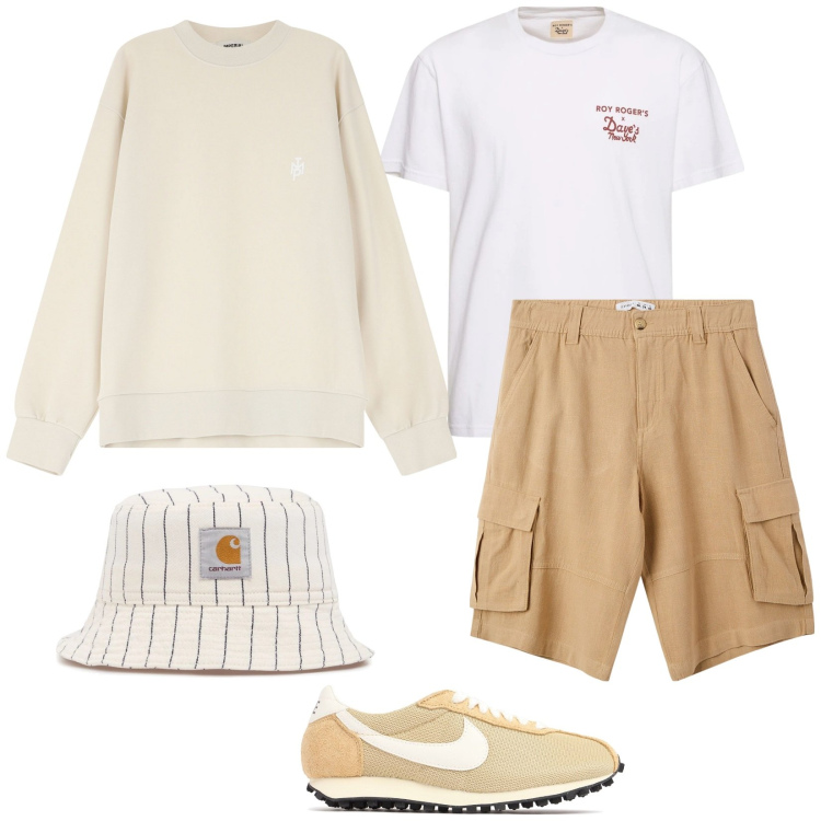 Outfit uomo - Spring. Stile Casual per Tutti i giorni. Abbinamento con felpe, pantaloni corti, sneakers, cappelli, t-shirt.