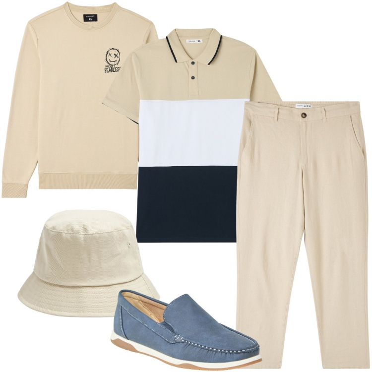Outfit uomo - Outfit da relax. Stile Casual per Tutti i giorni. Abbinamento con cappelli, felpe, scarpe stringate, pantaloni, polo.