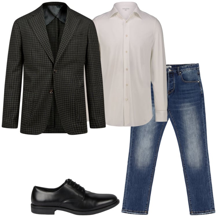 Outfit uomo - Young businessman. Stile Business/Elegante per Ufficio. Abbinamento con jeans dritti, giacche, scarpe stringate, camicie.