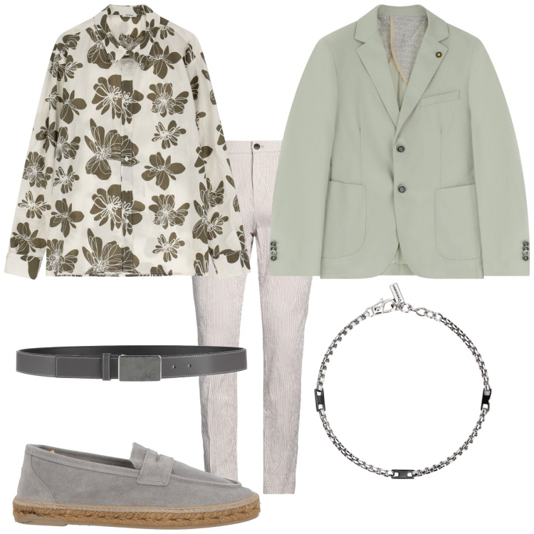 Outfit uomo - Total look #2109064. Stile Trendy per Tutti i giorni. Abbinamento con cinture, espadrillas, pantaloni chino, braccialetti, giacche, camicie.