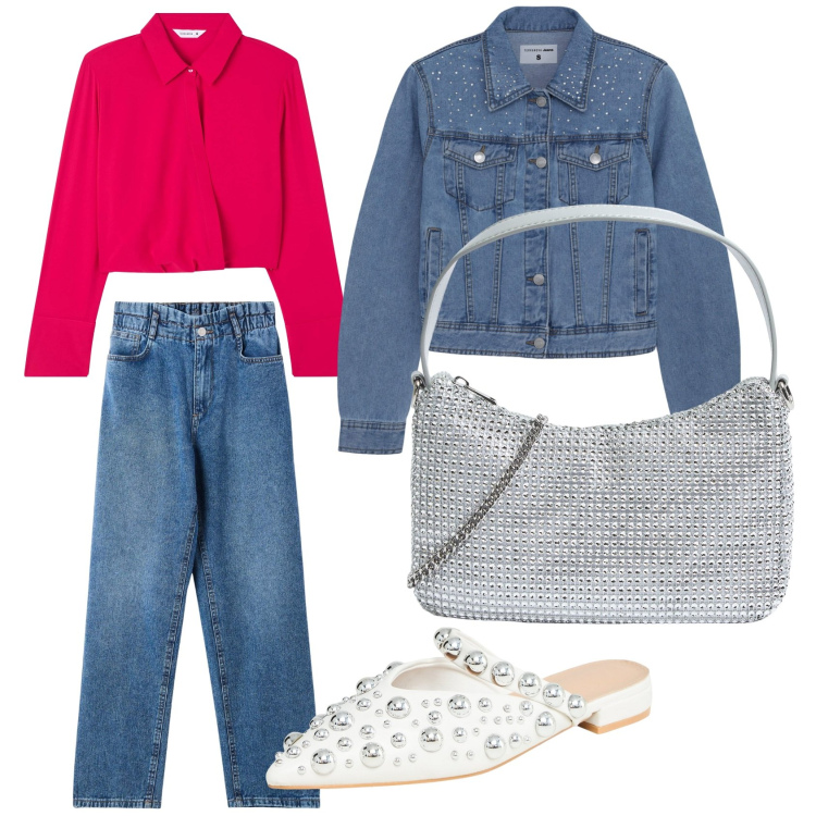 Outfit donna - Al centro commerciale. Stile Casual per Tutti i giorni. Abbinamento con bluse, ballerine, borse a tracolla, jeans, cappotti.