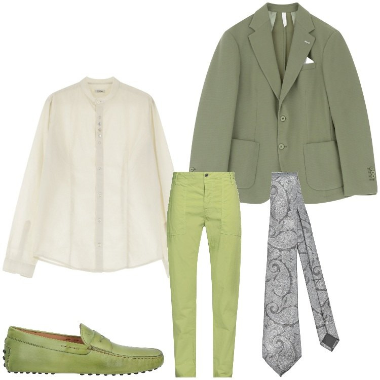 Outfit uomo - In verde. Stile Business/Elegante per Serata speciale. Abbinamento con cravatte, scarpe stringate, pantaloni chino, camicie, giacche.