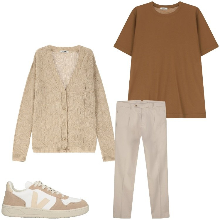 Outfit uomo - Comodita´. Stile Casual per Tutti i giorni. Abbinamento con sneakers, cardigans, t-shirt, pantaloni.