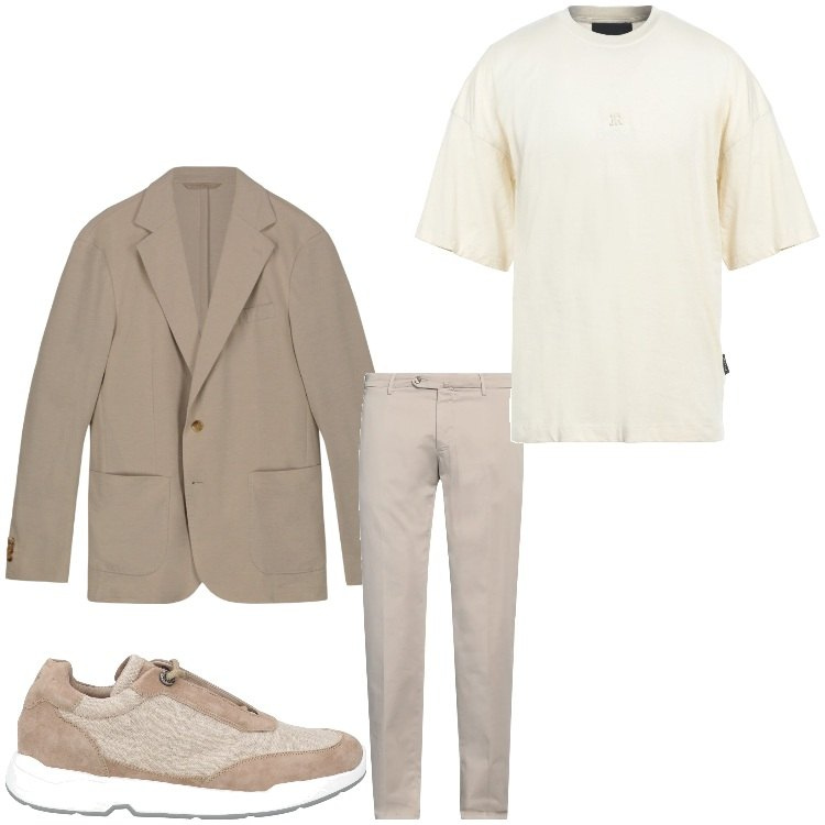Outfit uomo - Giacca e t shirt. Stile Business/Elegante per Serata speciale. Abbinamento con pantaloni chino, t-shirt, sneakers, giacche.