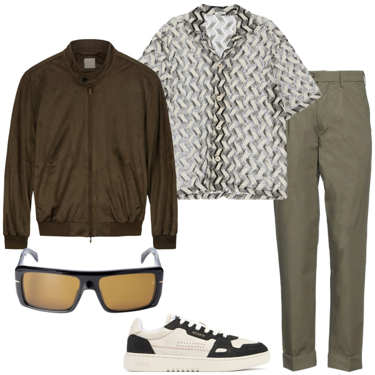 Outfit uomo - Total look #2109115. Stile Trendy per Tutti i giorni. Abbinamento con pantaloni, camicie a manica corta, giacche, sneakers, occhiali da sole.