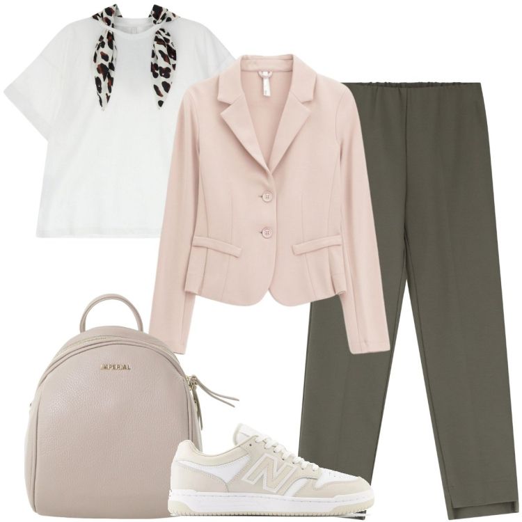 Outfit donna - Imperial ss2025: urban edge. Stile Casual chic per Ufficio. Abbinamento con sneakers, pantaloni, blazer, zaini, t-shirt.