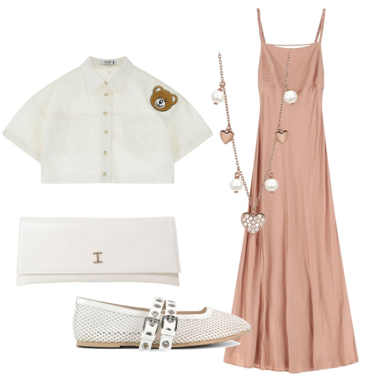 Outfit donna - Bon ton chic. Stile Bon Ton per Serata fuori. Abbinamento con collane, blazer, vestiti lunghi, pochette, ballerine.