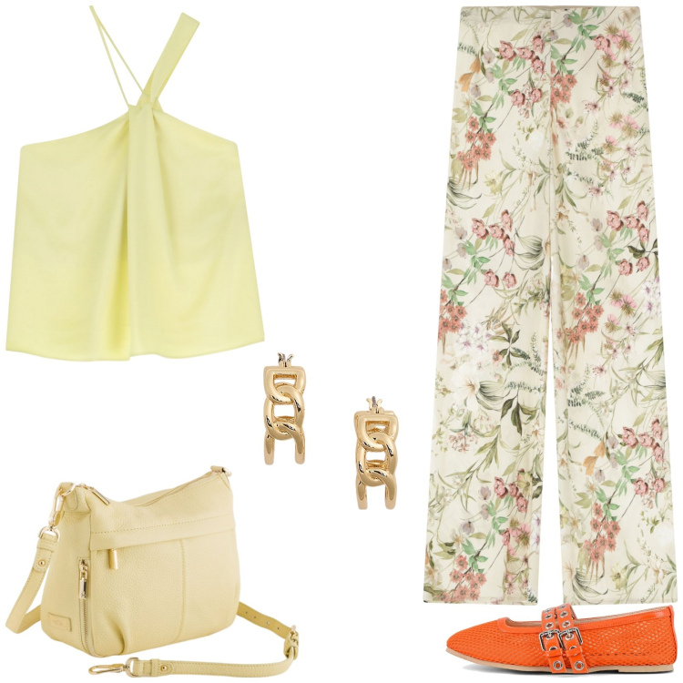 Outfit donna - IMPERIAL SS 2025: Urban Edge. Stile Casual chic per Ufficio. Abbinamento con pantaloni, top, orecchini, ballerine, borse a tracolla.